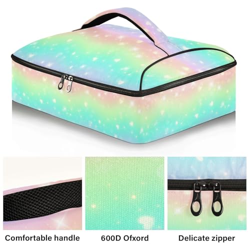 Kcldeci Insulated Thermal Food Carrier Insulated Casserole Carrier for Hot or Cold Food,Rainbow Fantasy Hearts and Stars Insulated Tote Bag for Potluck Cookouts Parties Picnic,Lasagna Lugger