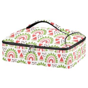 kcldeci insulated thermal food carrier insulated casserole carrier for hot or cold food,rainbow slice of watermelon and heart insulated tote bag for potluck cookouts parties picnic,lasagna lugger