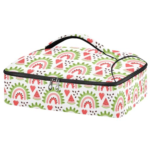 Kcldeci Insulated Thermal Food Carrier Insulated Casserole Carrier for Hot or Cold Food,Rainbow Slice Of Watermelon and Heart Insulated Tote Bag for Potluck Cookouts Parties Picnic,Lasagna Lugger