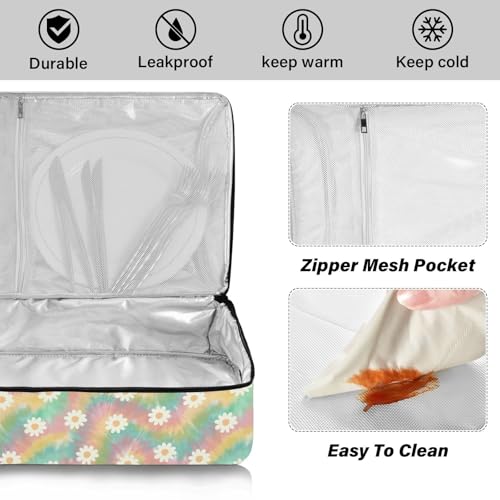 Kcldeci Insulated Thermal Food Carrier Insulated Casserole Carrier for Hot or Cold Food,Striped Tie-dye Rainbow Gradient Insulated Tote Bag for Potluck Cookouts Parties Picnic,Lasagna Lugger