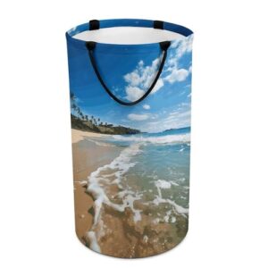 laundry basket hamper waterproof dirty clothes hamper clear sky wave beach collapsible washing bin clothes bag with handles freestanding laundry hamper for bathroom bedroom dorm travel