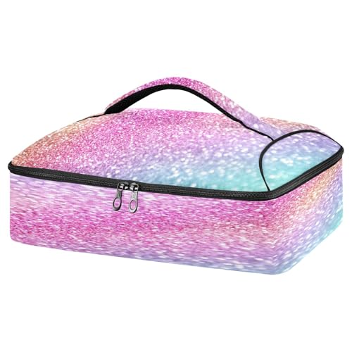 Kcldeci Insulated Thermal Food Carrier Insulated Casserole Carrier for Hot or Cold Food,Fun Rainbowcolor Glitter Sparkle Insulated Tote Bag for Potluck Cookouts Parties Picnic,Lasagna Lugger