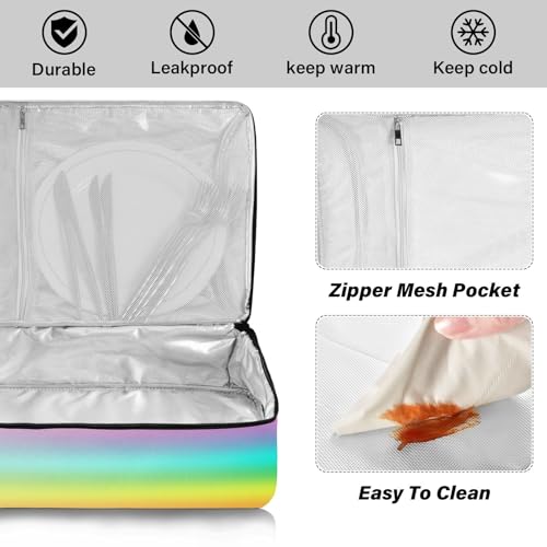 Kcldeci Insulated Thermal Food Carrier Insulated Casserole Carrier for Hot or Cold Food,Rainbow Blurry Insulated Tote Bag for Potluck Cookouts Parties Picnic,Lasagna Lugger