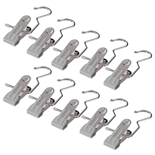 NTCLHFXU Set of 10pcs Clips Bag Hanger Pants Hooks Stainless Steel Garment Clips for Travel and Home Clothing Storage