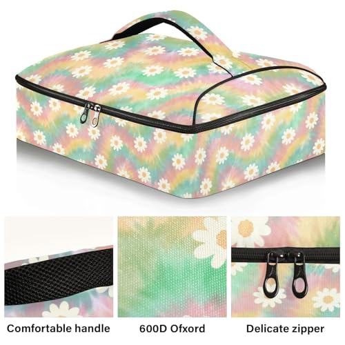 Kcldeci Insulated Thermal Food Carrier Insulated Casserole Carrier for Hot or Cold Food,Striped Tie-dye Rainbow Gradient Insulated Tote Bag for Potluck Cookouts Parties Picnic,Lasagna Lugger