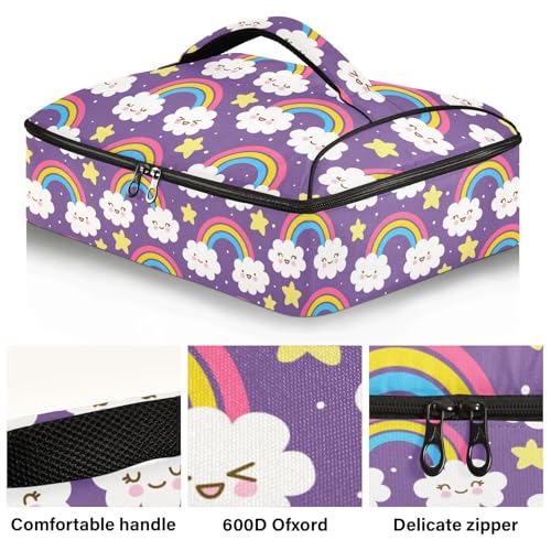 Kcldeci Insulated Thermal Food Carrier Insulated Casserole Carrier for Hot or Cold Food,Cute Cartoon Clouds Rainbows and Stars Insulated Tote Bag for Potluck Cookouts Parties Picnic,Lasagna Lugger