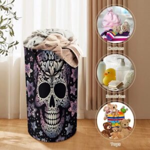 Laundry Basket Hamper Waterproof Dirty Clothes Hamper Cool Skull Collapsible Washing Bin Clothes Bag with Handles Freestanding Laundry Hamper for Bathroom Bedroom Dorm Travel