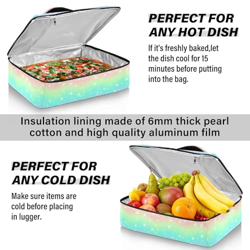 Kcldeci Insulated Thermal Food Carrier Insulated Casserole Carrier for Hot or Cold Food,Rainbow Fantasy Hearts and Stars Insulated Tote Bag for Potluck Cookouts Parties Picnic,Lasagna Lugger