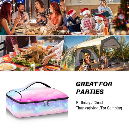 Kcldeci Insulated Thermal Food Carrier Insulated Casserole Carrier for Hot or Cold Food,Rainbow Unicorn (2) Insulated Tote Bag for Potluck Cookouts Parties Picnic,Lasagna Lugger