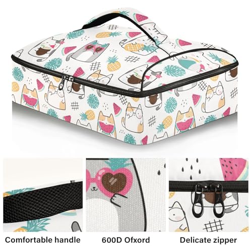 Kcldeci Insulated Thermal Food Carrier Insulated Casserole Carrier for Hot or Cold Food,Kawaii Summer Cute Cats Insulated Tote Bag for Potluck Cookouts Parties Picnic,Lasagna Lugger