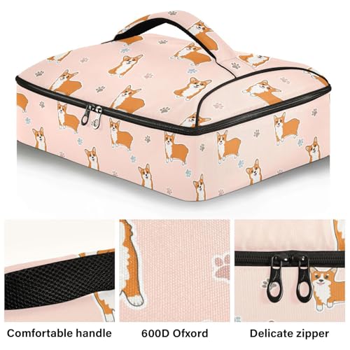 Kcldeci Insulated Thermal Food Carrier Insulated Casserole Carrier for Hot or Cold Food,Corgi and Paws Insulated Tote Bag for Potluck Cookouts Parties Picnic,Lasagna Lugger