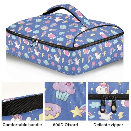 Kcldeci Insulated Thermal Food Carrier Insulated Casserole Carrier for Hot or Cold Food,Cute Unicorn Magic Fairytale Pony with Rainbow Insulated Tote Bag for Potluck Cookouts Parties Picnic,Lasagna Lu