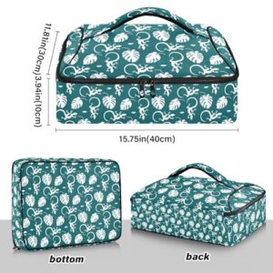 Kcldeci Insulated Thermal Food Carrier Insulated Casserole Carrier for Hot or Cold Food,Tropical Monstera Leaves Lizard Insulated Tote Bag for Potluck Cookouts Parties Picnic,Lasagna Lugger