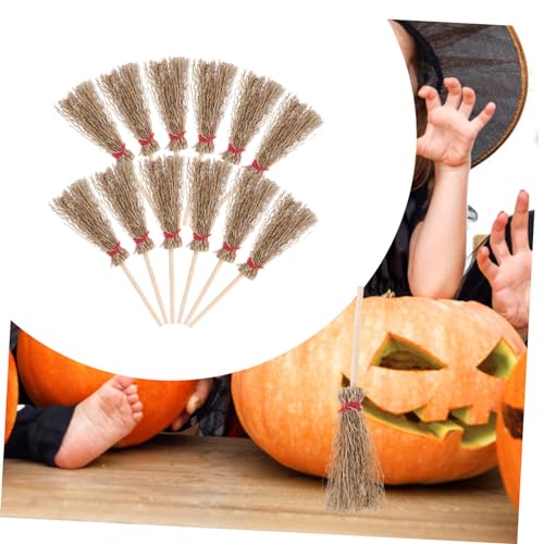 12pcs Childrens Children’s Witch Hat and Broom Broom Witch Broom Halloween Ornaments Halloween Hanging Embellishment Brooms Broom for Witches Hanging Wooden ORFOFE