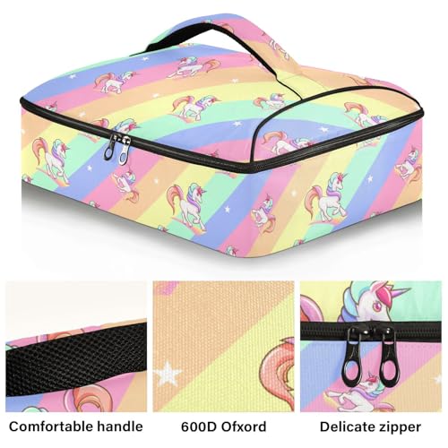 Kcldeci Insulated Thermal Food Carrier Insulated Casserole Carrier for Hot or Cold Food,Unicorn Vector Pattern Graphic Design Insulated Tote Bag for Potluck Cookouts Parties Picnic,Lasagna Lugger