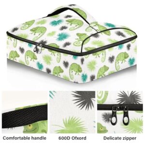 Kcldeci Insulated Thermal Food Carrier Insulated Casserole Carrier for Hot or Cold Food,Tropical Chameleons and Palm Leaves Insulated Tote Bag for Potluck Cookouts Parties Picnic,Lasagna Lugger