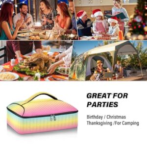 Kcldeci Insulated Thermal Food Carrier Insulated Casserole Carrier for Hot or Cold Food,Rainbow Blurred Insulated Tote Bag for Potluck Cookouts Parties Picnic,Lasagna Lugger