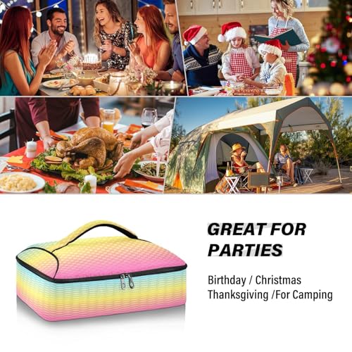 Kcldeci Insulated Thermal Food Carrier Insulated Casserole Carrier for Hot or Cold Food,Rainbow Blurred Insulated Tote Bag for Potluck Cookouts Parties Picnic,Lasagna Lugger