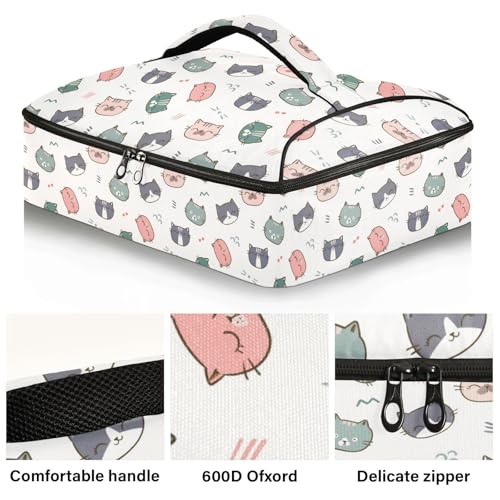 Kcldeci Insulated Thermal Food Carrier Insulated Casserole Carrier for Hot or Cold Food,Cartoon Cat Face (2) Insulated Tote Bag for Potluck Cookouts Parties Picnic,Lasagna Lugger