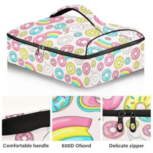 Kcldeci Insulated Thermal Food Carrier Insulated Casserole Carrier for Hot or Cold Food,Donut Unicorn Insulated Tote Bag for Potluck Cookouts Parties Picnic,Lasagna Lugger