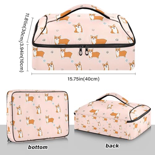 Kcldeci Insulated Thermal Food Carrier Insulated Casserole Carrier for Hot or Cold Food,Corgi and Paws Insulated Tote Bag for Potluck Cookouts Parties Picnic,Lasagna Lugger