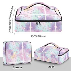 Kcldeci Insulated Thermal Food Carrier Insulated Casserole Carrier for Hot or Cold Food,Clouds Moon Stars Unicorn Rainbow Insulated Tote Bag for Potluck Cookouts Parties Picnic,Lasagna Lugger