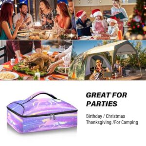 Kcldeci Insulated Thermal Food Carrier Insulated Casserole Carrier for Hot or Cold Food,Rainbow Purple Stars and Unicorn Insulated Tote Bag for Potluck Cookouts Parties Picnic,Lasagna Lugger