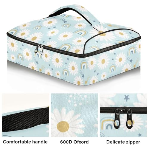 Kcldeci Insulated Thermal Food Carrier Insulated Casserole Carrier for Hot or Cold Food,Daisies Doodle Rainbow and Star Insulated Tote Bag for Potluck Cookouts Parties Picnic,Lasagna Lugger