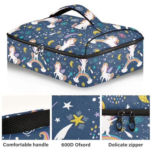 Kcldeci Insulated Thermal Food Carrier Insulated Casserole Carrier for Hot or Cold Food,Unicorns Rainbow Insulated Tote Bag for Potluck Cookouts Parties Picnic,Lasagna Lugger