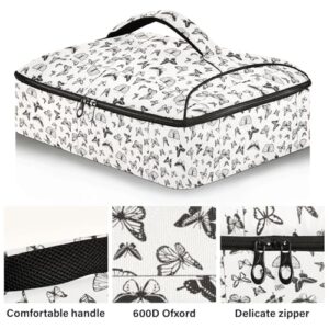 Kcldeci Insulated Thermal Food Carrier Insulated Casserole Carrier for Hot or Cold Food,Butterflies Black and White Butterfly Insulated Tote Bag for Potluck Cookouts Parties Picnic,Lasagna Lugger