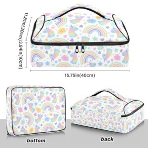 Kcldeci Insulated Thermal Food Carrier Insulated Casserole Carrier for Hot or Cold Food,Unicorns Rainbow and Stars Insulated Tote Bag for Potluck Cookouts Parties Picnic,Lasagna Lugger