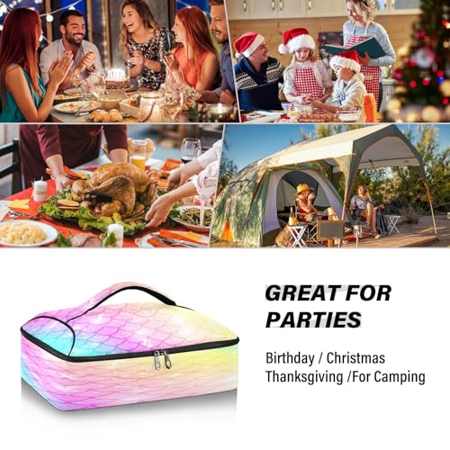 Kcldeci Insulated Thermal Food Carrier Insulated Casserole Carrier for Hot or Cold Food,Mermaid Kawaii Magic Stars Insulated Tote Bag for Potluck Cookouts Parties Picnic,Lasagna Lugger