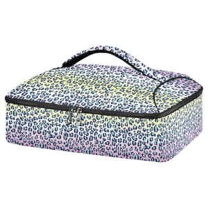 kcldeci insulated thermal food carrier insulated casserole carrier for hot or cold food,cartoon leopard skin insulated tote bag for potluck cookouts parties picnic,lasagna lugger