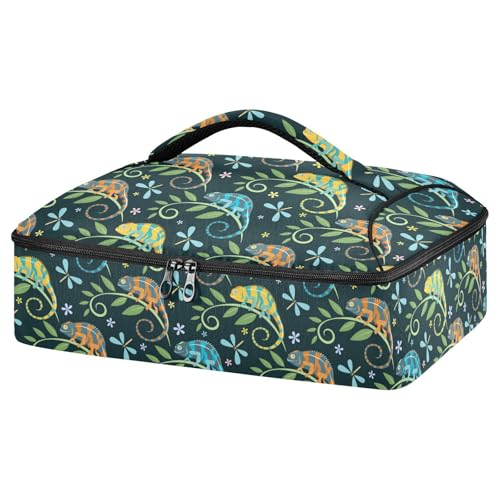 Kcldeci Insulated Thermal Food Carrier Insulated Casserole Carrier for Hot or Cold Food,Various Chameleons Insulated Tote Bag for Potluck Cookouts Parties Picnic,Lasagna Lugger