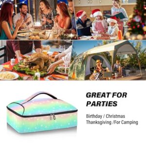 Kcldeci Insulated Thermal Food Carrier Insulated Casserole Carrier for Hot or Cold Food,Rainbow Fantasy Hearts and Stars Insulated Tote Bag for Potluck Cookouts Parties Picnic,Lasagna Lugger