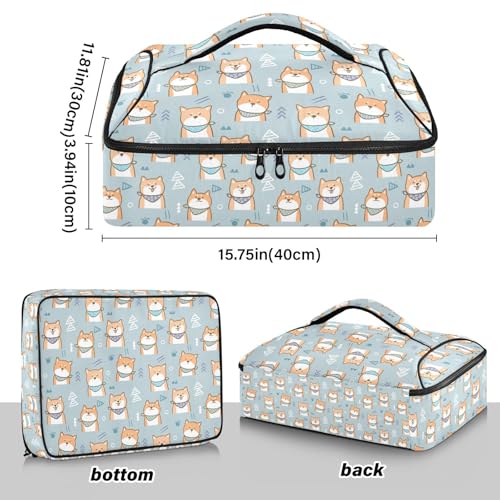 Kcldeci Insulated Thermal Food Carrier Insulated Casserole Carrier for Hot or Cold Food,Cartoon Dog Blue Grey Insulated Tote Bag for Potluck Cookouts Parties Picnic,Lasagna Lugger