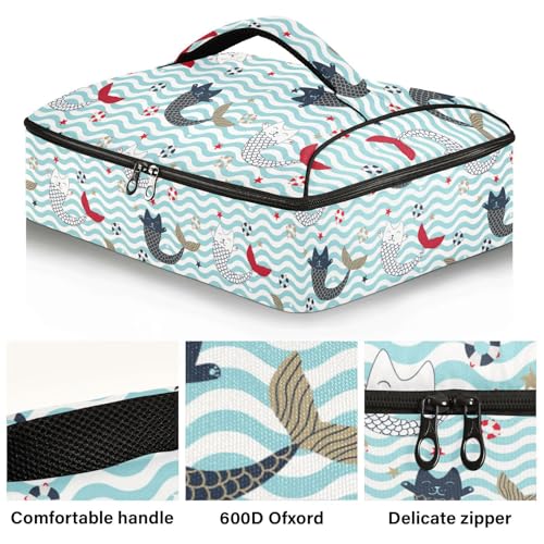 Kcldeci Insulated Thermal Food Carrier Insulated Casserole Carrier for Hot or Cold Food,Cute Cat Mermaid Insulated Tote Bag for Potluck Cookouts Parties Picnic,Lasagna Lugger