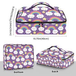 Kcldeci Insulated Thermal Food Carrier Insulated Casserole Carrier for Hot or Cold Food,Cute Cartoon Clouds Rainbows and Stars Insulated Tote Bag for Potluck Cookouts Parties Picnic,Lasagna Lugger