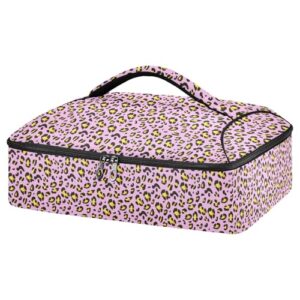 kcldeci insulated thermal food carrier insulated casserole carrier for hot or cold food,pink and yellow leopard insulated tote bag for potluck cookouts parties picnic,lasagna lugger