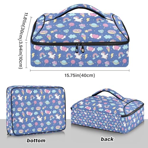 Kcldeci Insulated Thermal Food Carrier Insulated Casserole Carrier for Hot or Cold Food,Cute Unicorn Magic Fairytale Pony with Rainbow Insulated Tote Bag for Potluck Cookouts Parties Picnic,Lasagna Lu