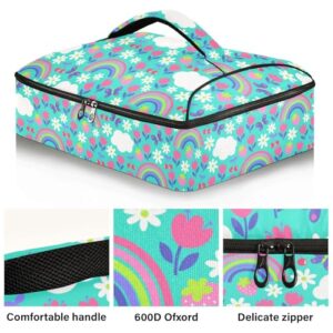 Kcldeci Insulated Thermal Food Carrier Insulated Casserole Carrier for Hot or Cold Food,Floral Fruit Rainbow and Cloud Insulated Tote Bag for Potluck Cookouts Parties Picnic,Lasagna Lugger