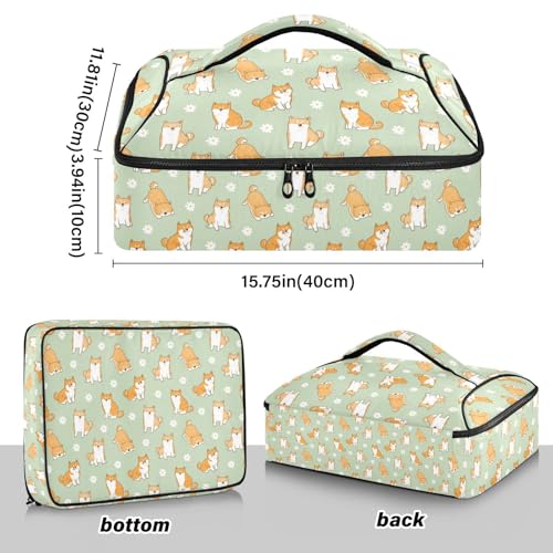 Kcldeci Insulated Thermal Food Carrier Insulated Casserole Carrier for Hot or Cold Food,Cartoon Dog and Flower Insulated Tote Bag for Potluck Cookouts Parties Picnic,Lasagna Lugger