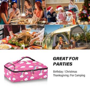 Kcldeci Insulated Thermal Food Carrier Insulated Casserole Carrier for Hot or Cold Food,Lovely Pink Hearts and Butterflies Insulated Tote Bag for Potluck Cookouts Parties Picnic,Lasagna Lugger