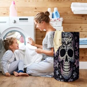 Laundry Basket Hamper Waterproof Dirty Clothes Hamper Cool Skull Collapsible Washing Bin Clothes Bag with Handles Freestanding Laundry Hamper for Bathroom Bedroom Dorm Travel