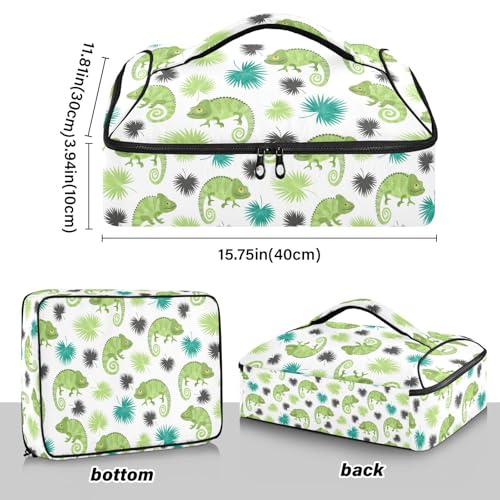 Kcldeci Insulated Thermal Food Carrier Insulated Casserole Carrier for Hot or Cold Food,Tropical Chameleons and Palm Leaves Insulated Tote Bag for Potluck Cookouts Parties Picnic,Lasagna Lugger