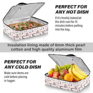 Kcldeci Insulated Thermal Food Carrier Insulated Casserole Carrier for Hot or Cold Food,Cartoon Cat and Star Pink Insulated Tote Bag for Potluck Cookouts Parties Picnic,Lasagna Lugger