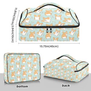 Kcldeci Insulated Thermal Food Carrier Insulated Casserole Carrier for Hot or Cold Food,Cute Corgi Dog Insulated Tote Bag for Potluck Cookouts Parties Picnic,Lasagna Lugger