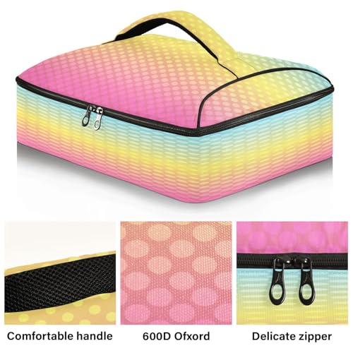 Kcldeci Insulated Thermal Food Carrier Insulated Casserole Carrier for Hot or Cold Food,Rainbow Blurred Insulated Tote Bag for Potluck Cookouts Parties Picnic,Lasagna Lugger