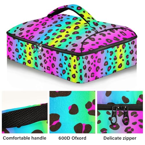 Kcldeci Insulated Thermal Food Carrier Insulated Casserole Carrier for Hot or Cold Food,Gradient Animal Print Leopard Insulated Tote Bag for Potluck Cookouts Parties Picnic,Lasagna Lugger