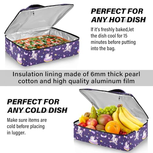 Kcldeci Insulated Thermal Food Carrier Insulated Casserole Carrier for Hot or Cold Food,Unicorns Rainbow Donuts Insulated Tote Bag for Potluck Cookouts Parties Picnic,Lasagna Lugger